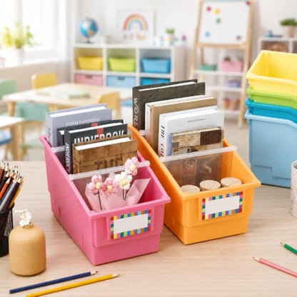 6 Pack Picture Book Bins with Dividers for Classroom, Pastel - color: Pastel