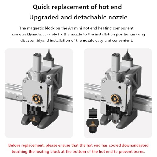 A1 Mini/A2L Hardened Steel Hotend Kit, 3D Printer Print Head Hot End Heating Block Kit with 0.4mm Leak-Proof Integrated Nozzle and Silicone Sock for Bambu Lab A1/A1 Mini/A2L - size: 0.4mm