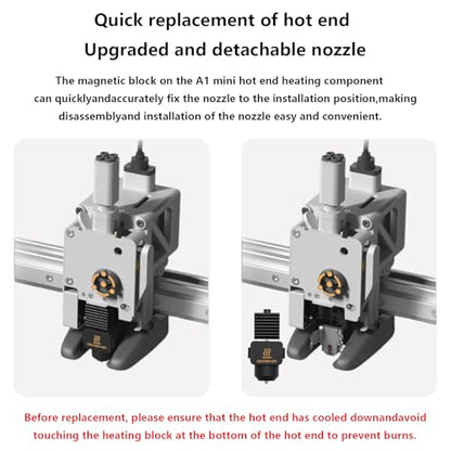 A1 Mini/A2L Hardened Steel Hotend Kit, 3D Printer Print Head Hot End Heating Block Kit with 0.4mm Leak-Proof Integrated Nozzle and Silicone Sock for Bambu Lab A1/A1 Mini/A2L - size: 0.4mm
