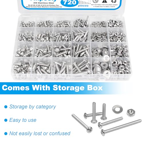 720Pcs #4-40#6-32#8-32#10-24 Machine Screw Assortment Kit - size: #4-40 #6-32 #8-32 #10-24