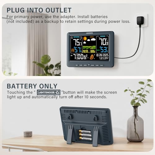 BluSon Weather Station Wireless Indoor Outdoor Thermometer, Atomic Clock - color: Blue
