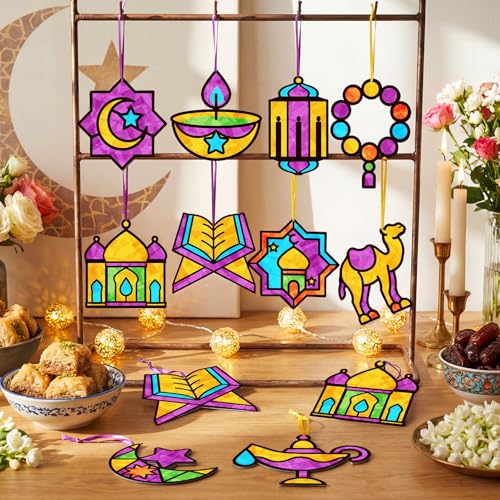 Eersida 32 Pcs Ramadan Eid Suncatcher Window Clings, Islamic Ornaments - style: Ramadan