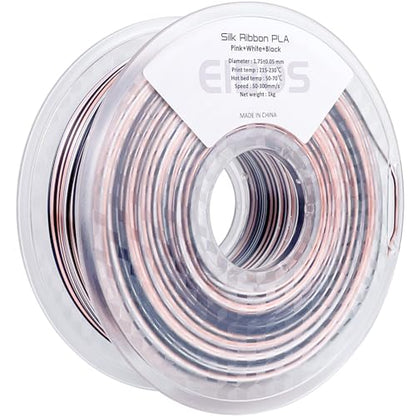 EIBOS Silk Ribbon PLA 3D Printer Filament, Tri-Color Fast Color Changing PLA 1.75mm, Shiny Multicolor 3D Printing Filament 1kg / 2.2lbs, Pink White Black - color: Pink White Black