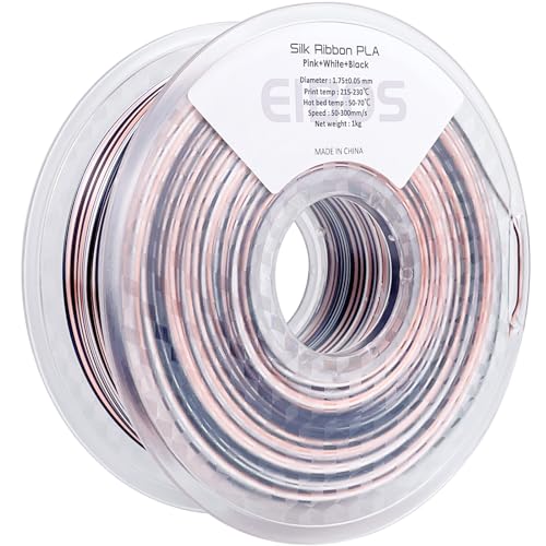 EIBOS Silk Ribbon PLA 3D Printer Filament, Tri-Color Fast Color Changing PLA 1.75mm, Shiny Multicolor 3D Printing Filament 1kg / 2.2lbs, Pink White Black - color: Pink White Black