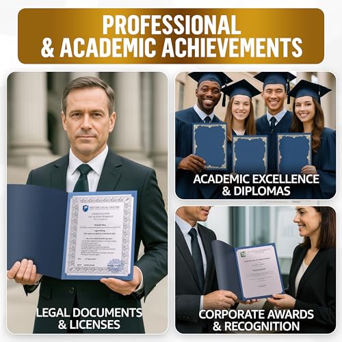 50 Pack Double Sided Certificate Holders 8.5x11 Blue - Heavyweight 300gsm Cardstock Diploma Holder - Dual Certificate Folder Letter Size Award Certificate for Graduation with Gold Foil Diploma Cover - color: Blue-gold, size: 50 Pack