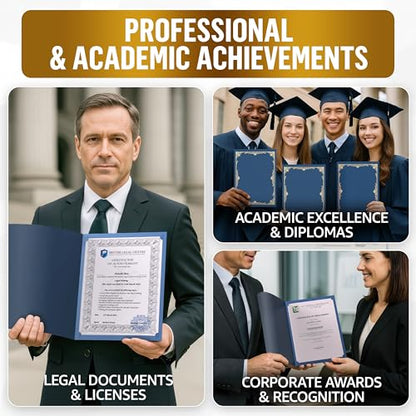 50 Pack Double Sided Certificate Holders 8.5x11 Blue - Heavyweight 300gsm Cardstock Diploma Holder - Dual Certificate Folder Letter Size Award Certificate for Graduation with Gold Foil Diploma Cover - color: Blue-gold, size: 50 Pack
