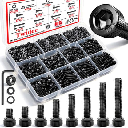 Twidec/1015PCS M3 Screws Assortment Kit,Hex Socket Cap Head Screws - color: 1015PCS