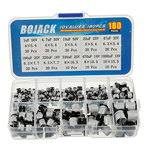 BOJACK 10 Values 180 Pcs 1uF ~ 1000uF SMD Aluminum Electrolytic Capacitors Assortment Kit