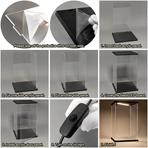 Acrylic Display Case for Collectibles, Action Figures & Trophies, Black Base Solid Yellow Light, 11.8×11.8×15.8 Inch - color: Black-solid Yellow, size: 11.8*11.8*15.8