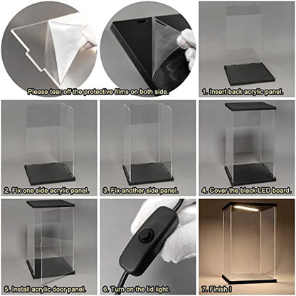Acrylic Display Case for Collectibles, Action Figures & Trophies, Black Base Solid Yellow Light, 11.8×11.8×15.8 Inch - color: Black-solid Yellow, size: 11.8*11.8*15.8