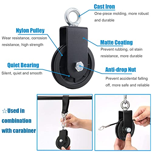 SERTT Gym Pulley System, Fitness Swivel Pulley Wheel with Hanging Strap Carabiner, Swivel Pulley Block for DIY Home LAT Pulldown and Lift Cable Machine - color: 1 PC