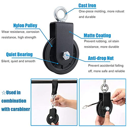SERTT Gym Pulley System, Fitness Swivel Pulley Wheel with Hanging Strap Carabiner, Swivel Pulley Block for DIY Home LAT Pulldown and Lift Cable Machine - color: 1 PC
