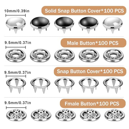 NXTOV 100 Set Pearl Snaps Button Kit with Fastener Pliers - color: Black, White
