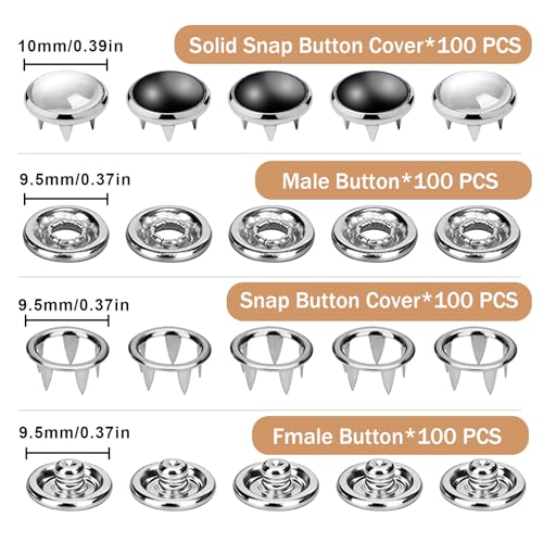 NXTOV 100 Set Pearl Snaps Button Kit with Fastener Pliers - color: 10mm - Black, White