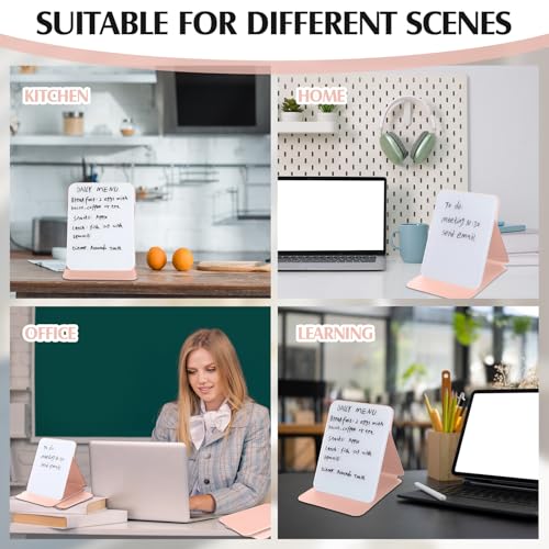 Dunzoom 2 Sets 4 Pcs Small Glass Desktop Whiteboard with Reversable Stand 8x6 Inch Mini Dry Erase White Board Easel with 2 Markers Reusable Desk Notepad for Home Office School Supplies (Pink) - color: Pink