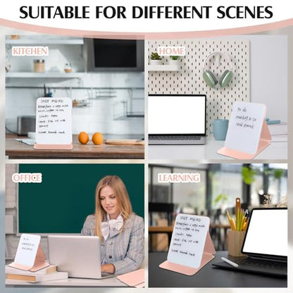 Dunzoom 2 Sets 4 Pcs Small Glass Desktop Whiteboard with Reversable Stand 8x6 Inch Mini Dry Erase White Board Easel with 2 Markers Reusable Desk Notepad for Home Office School Supplies (Pink) - color: Pink