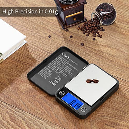 Vitafit 500g Digital Pocket Scale High Accuracy 0.01g, Gram Scale Blue LCD - size: 4.3 x 3.2in