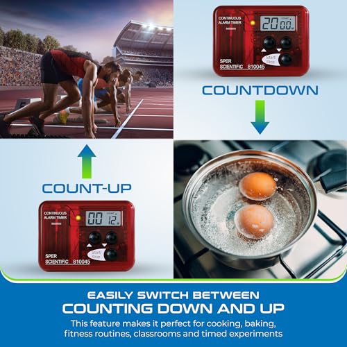 Sper Scientific Continuous Alarm Timer with Count Up Count Down & Visual Indicator 810045 - Bright LED Alarm & 9999-Minute Range - Portable Design for Cooking, Experiments, Fitness & More - size: 1 Pack