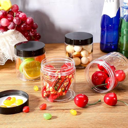 Patelai 4 Pcs Plastic Jars with Lids, Black, 8 oz, Wide Mouth - color: Black, size: 8 oz