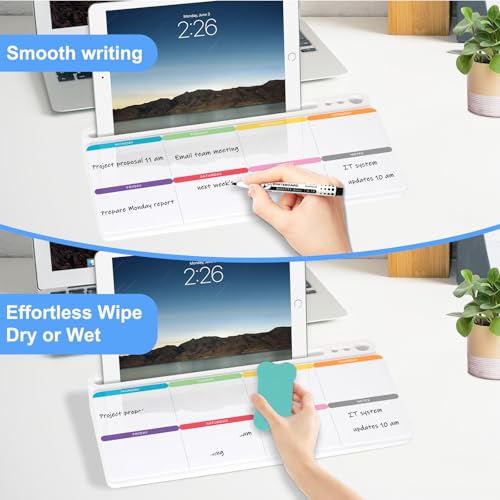 Desktop Glass Whiteboard with Storage, Weekly Calendar Desk White Board - color: Organizer-white Colourful Weekly Planner