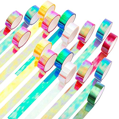 KISSBUTY Holographic Rainbow Masking Tape Set, 20 Rolls Translucent Decorative Waterproof Iridescent Graphic Art Tape for Arts & DIY