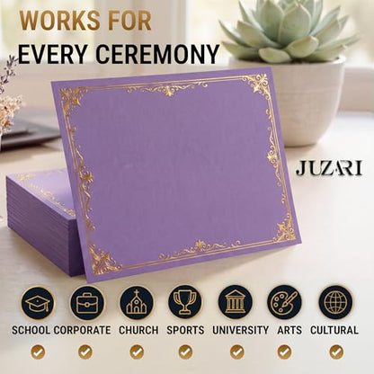 50 Pack Double Sided Certificate Holders 8.5x11 Purple - Heavyweight 300gsm Cardstock Diploma Holder - Dual Certificate Folder Letter Size Award Certificate for Graduation with Gold Foil Diploma Cover - color: Purple-Gold, size: 50 Pack