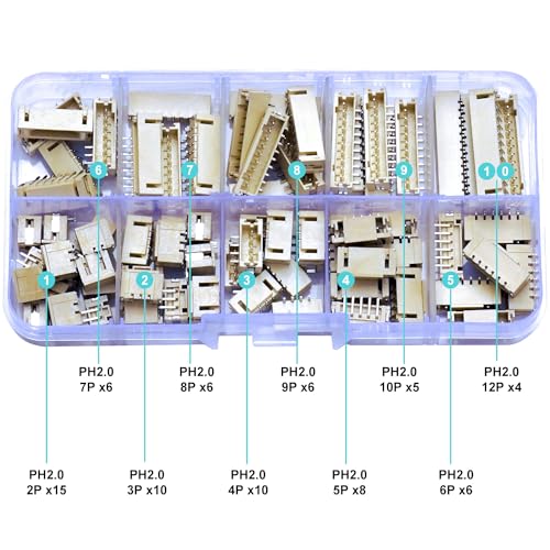 JST Connector Kit, PH2.0 SMT Header Jst 2mm Pitch IC Socket Plugs Adapter, JST-PH 2/3/4/5/6/7/8/9/10/12Pin SMT Header Surface Mount Mounting Top Type Vertical Header (PH2.0-SMT-Ver) - size: JST-2.0MM-PH-SMT-Vertical Header