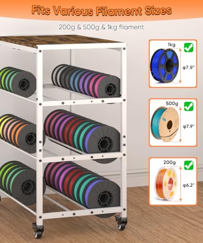 3-Tier 3D Printer Filament Storage Rack with Stand & Wheels, White - color: white, size: 3-tier