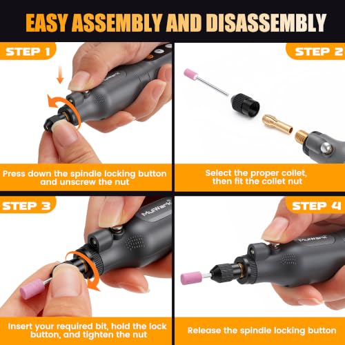MulWark 113Pcs Rotary Tool Kit 5 Speed LED Display 4V Cordless Rotary Tool