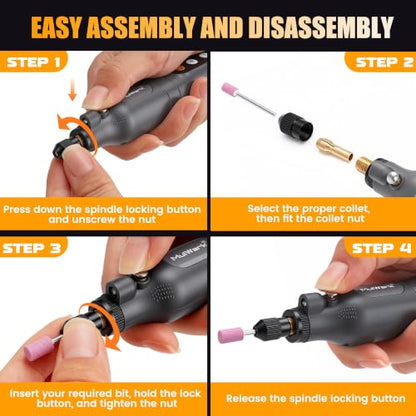 MulWark 113Pcs Rotary Tool Kit 5 Speed LED Display 4V Cordless Rotary Tool