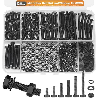 12.9 Grade Bolts and Nuts Assortment, 400pcs M4 Hex Bolt Nut Washers Kit - size: M4 Kits