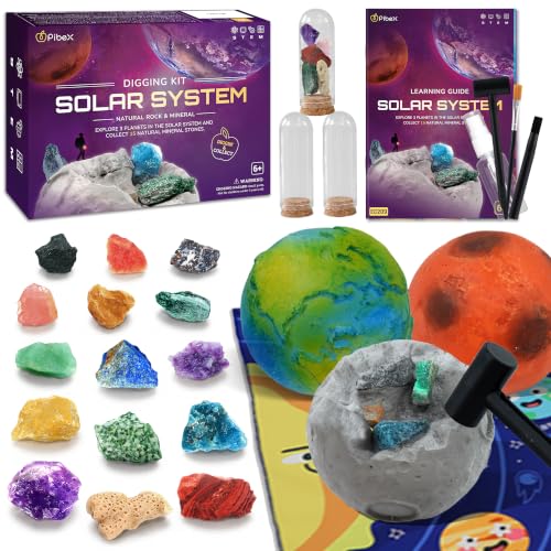 PIBEX Solar System Gemstone Dig Kit, 15 Rocks & Minerals with Planet Mat - size: 3 Planets (15 Stones)