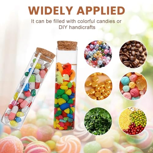 QUUPY 10PCS 60ml/2oz Empty Clear Glass Test Tubes Reagent Bottle with Cork Stoppers for Foods Cosmetic Candy Tea Powder Liquid Dispenser
