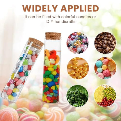 QUUPY 10PCS 60ml/2oz Empty Clear Glass Test Tubes Reagent Bottle with Cork Stoppers for Foods Cosmetic Candy Tea Powder Liquid Dispenser