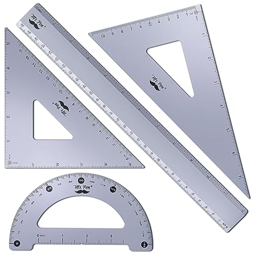 Mr. Pen- Metal Geometry Kit, 4 Pack, 45° & 30°/60° Set Squares - color: Periwinkle Gray