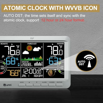 Weather Station Indoor Outdoor Thermometer Wireless Atomic Clock Grey - color: Grey