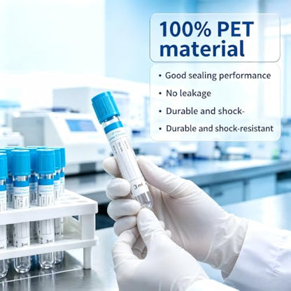 100 Pcs 3ml Plain Plastic Sample Tubes with Blue Cap for Lab Use - color: blue-3ml-100