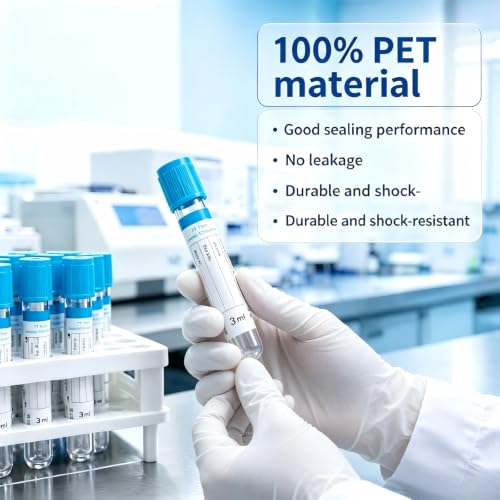 100 Pcs 3ml Plain Plastic Sample Tubes with Blue Cap for Lab Use - color: blue-3ml-100