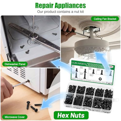 450Pcs Black M3 Phillips Flat Head Machine Screws and Nuts Kit - size: 450Pcs M3*4/6/8/10/12/16/20mm-Flat