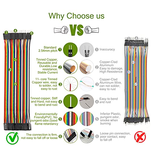 Chanzon 40pcs 20cm Female to Female Ribbon Jumper Wire Dupont Cable Line - color: (3) Female to Female (40pcs), size: 20CM