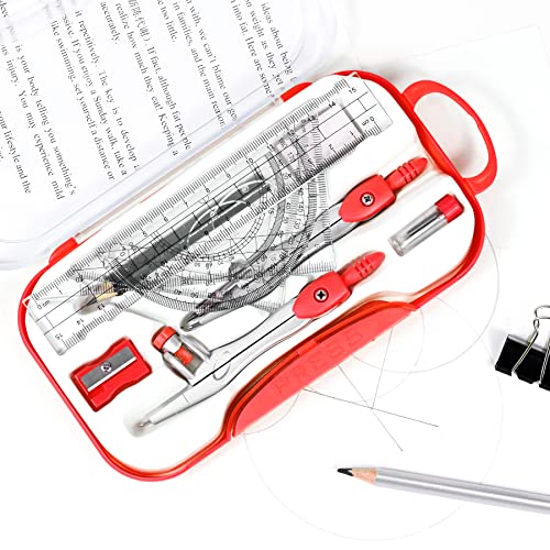 Vobou 10 pcs Math Geometry Set Student Supplies,Compass Kit Set (Red） - color: Red1