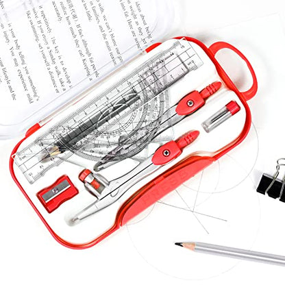 Vobou 10 pcs Math Geometry Set Student Supplies,Compass Kit Set (Red） - color: Red1