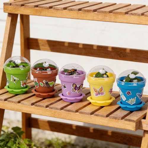 25 Packs Cupcake Plant Nursery Pots with Humidity Dome, Small Plastic Flower Plant Pots with 20 Sheet Stickers, Seeds Starter Pot Flower Planting Container for Seedlings Succulent Display (Mix Colors) - color: 25 Packs With 20 Sheet Stickers