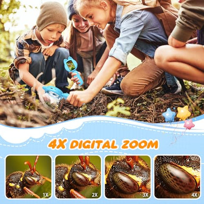 Leipan Magnifying Glass for Kids, 100X 2 LCD Scrren Handheld Microscope - color: Blue