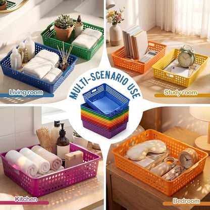 Geetery 12 Pack Classroom Storage Baskets with Handle,Rainbow Color - color: Rainbow Color
