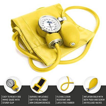 ASA TECHMED Nurse Essentials Professional Kit with Handheld Travel Case | 3 Part Kit Includes Adult Aneroid Sphygmomanometer Blood Pressure Monitor, Stethoscope, Diagnostic Otoscope (Yellow) - color: Yellow