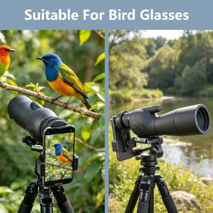 Universal Phone Adapter for Telescope with Wireless Shutter, 360° Rotating Digiscoping Mount for Binoculars, Monoculars, Spotting Scopes & Microscopes, Fits iPhone, Samsung & Android Phones
