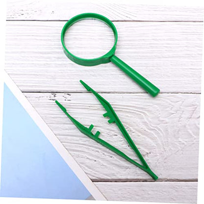 Kids Observation Kit 3 Sets Magnifying Glass and Tweezers Handheld Magnifying Glass for Kids Nature Exploration Bug Viewing Outdoor Camping Educational Play