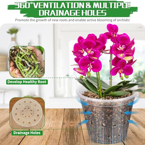 FUIJOL Orchid Pot, 8 Pack 4 Inch Clear Orchid Pots with Holes for Repotting, Breathable Slotted Plastic Orchid Planters with Drainage for Root Health Indoor Outdoor - size: 4 Inch