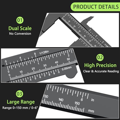 10Pcs Plastic Vernier Caliper 0-6 Inch/150 mm Measuring Tool,Black - color: Black